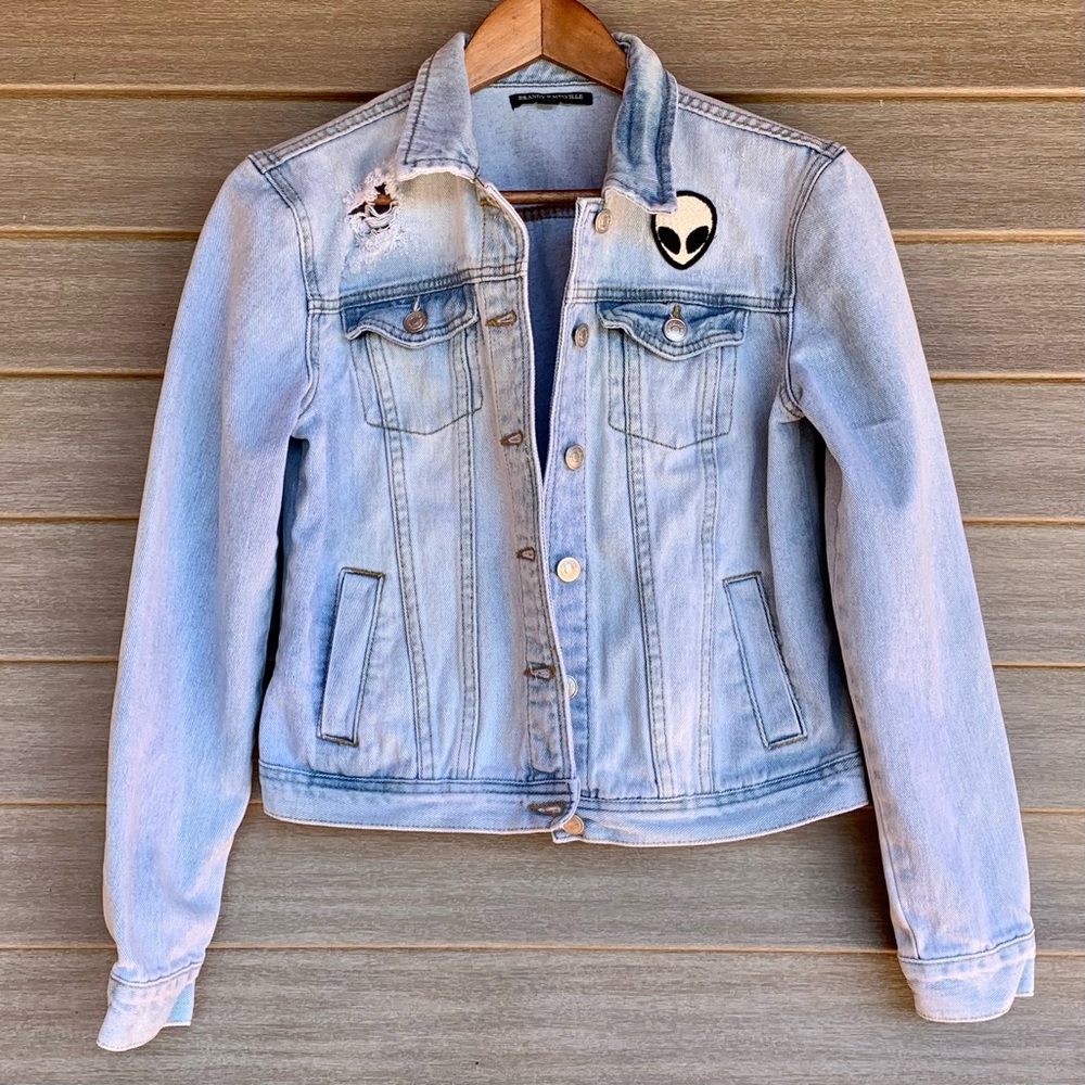 Brandy Melville Distressed Alien Patch Light Blue… - image 1